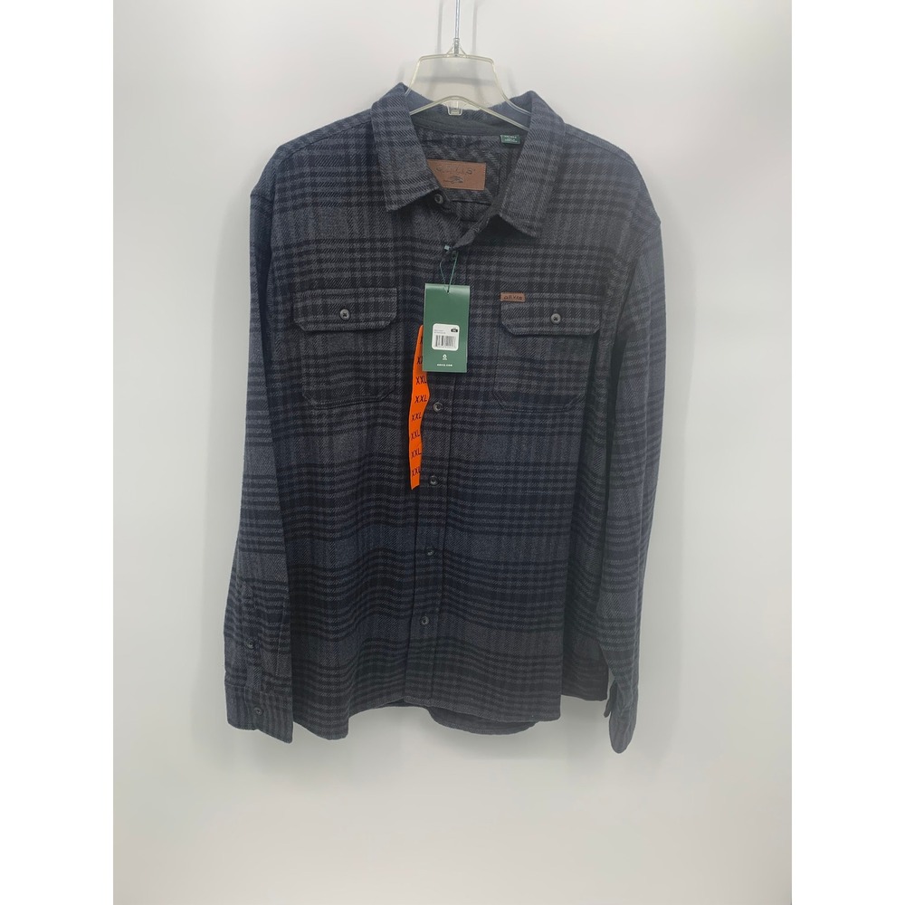 Orvis Flannel Shirt Mens XXL Grey Grid Plaid New Heavyweight Double Brushed